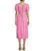Color:Pink - Image 2 - Short Sleeve Side Slit Midi Dress