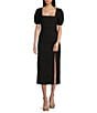 Color:Black - Image 1 - Short Sleeve Side Slit Midi Dress