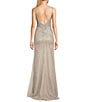 Color:Platinum - Image 2 - Sleeveless Scoop Neck Illusion Back Slit Hem Beaded Glitter Long Dress