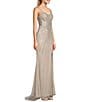 Color:Platinum - Image 3 - Sleeveless Scoop Neck Illusion Back Slit Hem Beaded Glitter Long Dress