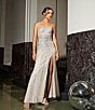 Color:Platinum - Image 5 - Sleeveless Scoop Neck Illusion Back Slit Hem Beaded Glitter Long Dress