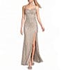 GB Sleeveless Scoop Neck Illusion Back Slit Hem Beaded Glitter Long Dress - Image 1