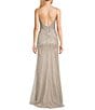 GB Sleeveless Scoop Neck Illusion Back Slit Hem Beaded Glitter Long Dress - Image 2