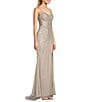 GB Sleeveless Scoop Neck Illusion Back Slit Hem Beaded Glitter Long Dress - Image 3