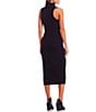 Color:Black - Image 2 - Sleeveless Turtleneck Ribbed Midi Dress