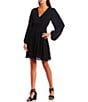 Color:Black - Image 1 - Blouson Long Sleeve Smocked Waist Dress