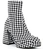 Color:Black/White - Image 1 - So-Retro Houndstooth Knit Platform Block Heel Booties