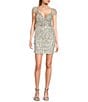 Color:Silver - Image 1 - Social Beaded Feather V-Neck Mini Dress