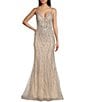 Color:Silver/Nude - Image 1 - Social Beaded Glam Overlay Long Dress