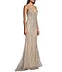 Color:Silver/Nude - Image 3 - Social Beaded Glam Overlay Long Dress