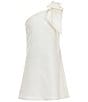 GB Social Big Girls Bow One Shoulder Linen Dress, Color:White - Image 1