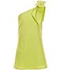 GB Social Big Girls Bow One Shoulder Linen Dress, Color:Soft Chartreuse - Image 1