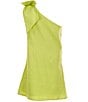 GB Social Big Girls Bow One Shoulder Linen Dress, Color:Soft Chartreuse - Image 2