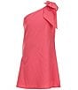 GB Social Big Girls Bow One Shoulder Linen Dress, Color:Hot Pink - Image 1