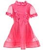 GB Social Big Girls 7-16 Short Sleeve Floral Applique Dress, Color:Neon Pink - Image 1