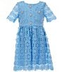 GB Social Big Girls Short Sleeve Floral Lace Dress, Color:Cornflower Blue - Image 1