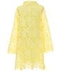 Color:Bright Yellow - Image 2 - Social Big Girls 7-16 Family Matching Three Quarter Sleeve Eyelet Caftan Dress