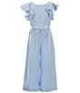 Color:Baby Blue - Image 1 - Social Big Girls 7-16 Tiered Ruffle Sleeve Jumpsuit