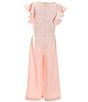 Color:Light Pink - Image 2 - Social Big Girls 7-16 Tiered Ruffle Sleeve Jumpsuit