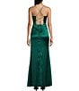Color:Emerald - Image 2 - Social Corset Cowl Neck Lace-Up Back Slit Hem Satin Long Dress