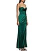 Color:Emerald - Image 3 - Social Corset Cowl Neck Lace-Up Back Slit Hem Satin Long Dress