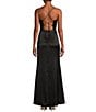 Color:Black - Image 2 - Social Corset Cowl Neck Lace-Up Back Slit Hem Satin Long Dress