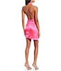 Color:Hot Pink - Image 2 - Social Cowl Halter Neck Satin Mini Dress