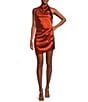 GB Social Cowl Halter Neck Satin Mini Dress, Color:Cinnamon - Image 1