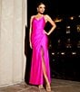 Color:Magenta - Image 1 - Social Jersey Ruched Lace-Up Back Long Dress