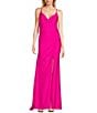 Color:Magenta - Image 2 - Social Jersey Ruched Lace-Up Back Long Dress