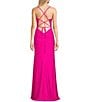 Color:Magenta - Image 3 - Social Jersey Ruched Lace-Up Back Long Dress