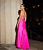 Color:Magenta - Image 6 - Social Jersey Ruched Lace-Up Back Long Dress