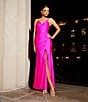 Color:Magenta - Image 5 - Social Jersey Ruched Lace-Up Back Long Dress