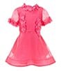 GB Social Little Girls 2-6X Short Sleeve Floral Applique Dress, Color:Neon Pink - Image 1