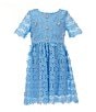 GB Social Little Girls Short Sleeve Floral Lace Dress, Color:Cornflower Blue - Image 1