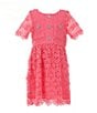 GB Social Little Girls Short Sleeve Floral Lace Dress, Color:Neon Pink - Image 1