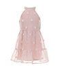 Color:Light Pink - Image 1 - Social Little Girls 2T-6X Family Matching Halter Pom Pom Tiered Dress