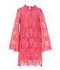 Color:Hot Pink - Image 1 - Social Little Girls 2T-6X Family Matching Three Quarter Sleeve Eyelet Caftan Dress