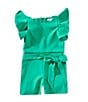 GB Social Little Girls 2T-6X Tiered Ruffle Sleeve Romper, Color:Emerald Green - Image 1