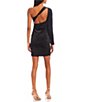 Color:Black - Image 2 - Long Sleeve One Shoulder Ruched Glitter-Embellished Velvet Dress