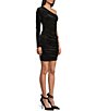 Color:Black - Image 3 - Long Sleeve One Shoulder Ruched Glitter-Embellished Velvet Dress