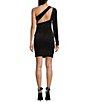 Color:Black - Image 2 - Long Sleeve One Shoulder Ruched Glitter-Embellished Velvet Dress