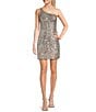 GB Social One Shoulder Glitz Sequin Mini Dress, Color:Silver Nude - Image 1