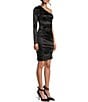 Color:Black - Image 3 - Social Long Sleeve One-Shoulder Ruched Satin Dress