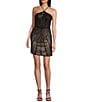 GB Social Sequin Beaded Halter Mini Dress, Color:Black/Nude - Image 1
