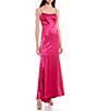 Color:Hot Pink - Image 2 - Social Spaghetti Strap Square Neck Lace-Up Ruched Back Satin Formal Gown