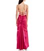 Color:Hot Pink - Image 3 - Social Spaghetti Strap Square Neck Lace-Up Ruched Back Satin Formal Gown