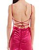 Color:Hot Pink - Image 4 - Social Spaghetti Strap Square Neck Lace-Up Ruched Back Satin Formal Gown