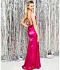 Color:Hot Pink - Image 6 - Social Spaghetti Strap Square Neck Lace-Up Ruched Back Satin Formal Gown