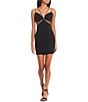 Color:Black - Image 1 - Social Sweetheart Neck Mesh Jewel Strap Mini Dress